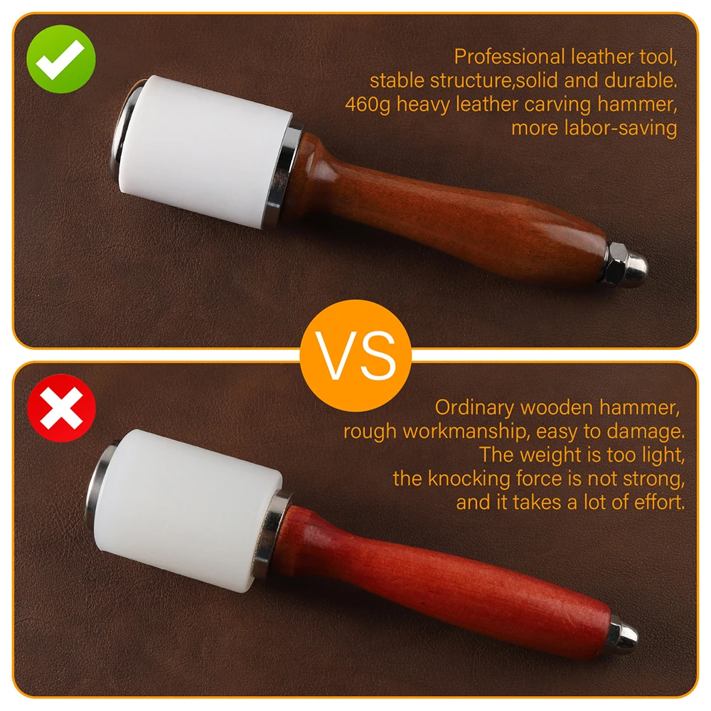 WUTA Professional Leather Carve Hammer 460g Nylon martelli martello manico in legno per Leathercraft Punch Printing Percussion strumento fai da te