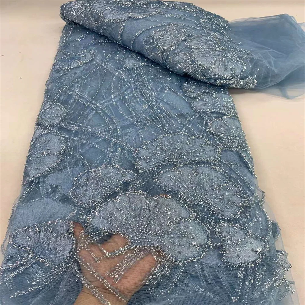 2024 New African Tulle Lace Sequinsd New High Class Beads France Hot Sale Lace Nigerian Handmade Party Bride Wedding Dresses