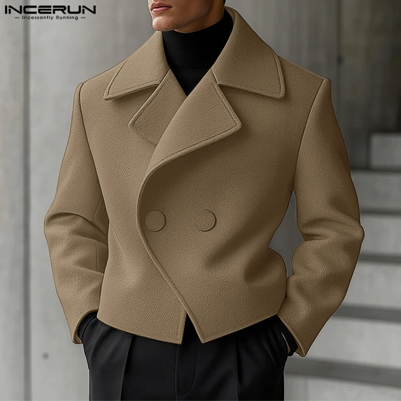 INCERUN Men Blazer Solid Color Lapel Long Sleeve Button Casual Male Suit Streetwear Autumn Spring Loose Fashion Thin Coats Men