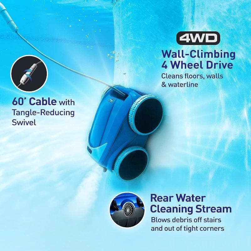 منظف حمام السباحة الآلي الرياضي 9450، مكنسة كهربائية أوتوماتيكية لحمامات السباحة الداخلية حتى 50 قدمًا، كابل دوار 60 قدمًا، مكنسة تسلق الجدار #4