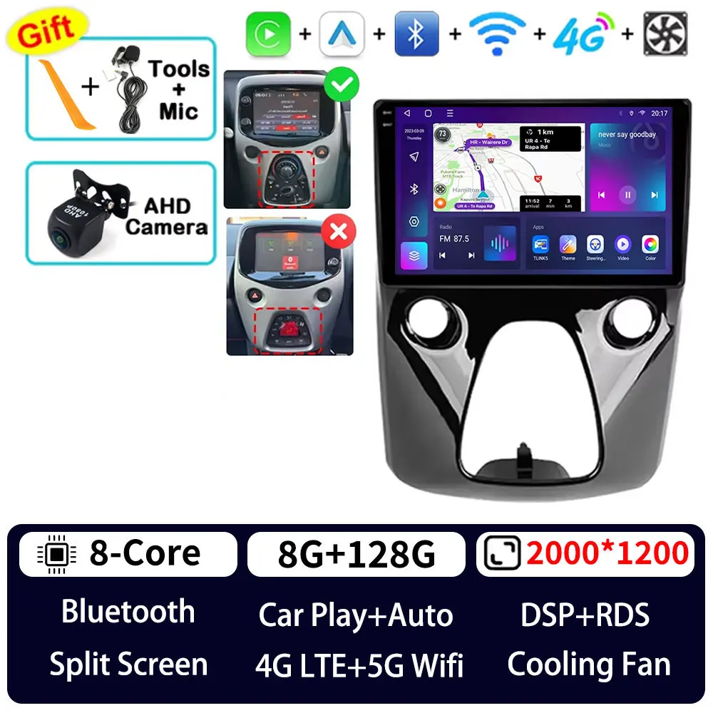 Android 15 Autoradio Voor Peugeot 108 Citroen C1 Toyota Aygo B40 2014 - 2021 Gps Multimedia Speler Navi Draadloze carplay Auto Dsp