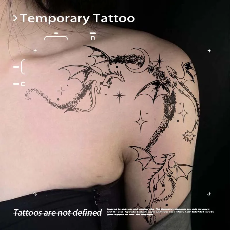 

Temporary Tattoos Dark Dragon Herbal Juice Tattoo Sticker Gothic Sexy Hot Girl Waterproof Fake Tattoo Male Female Party Gift Y2K