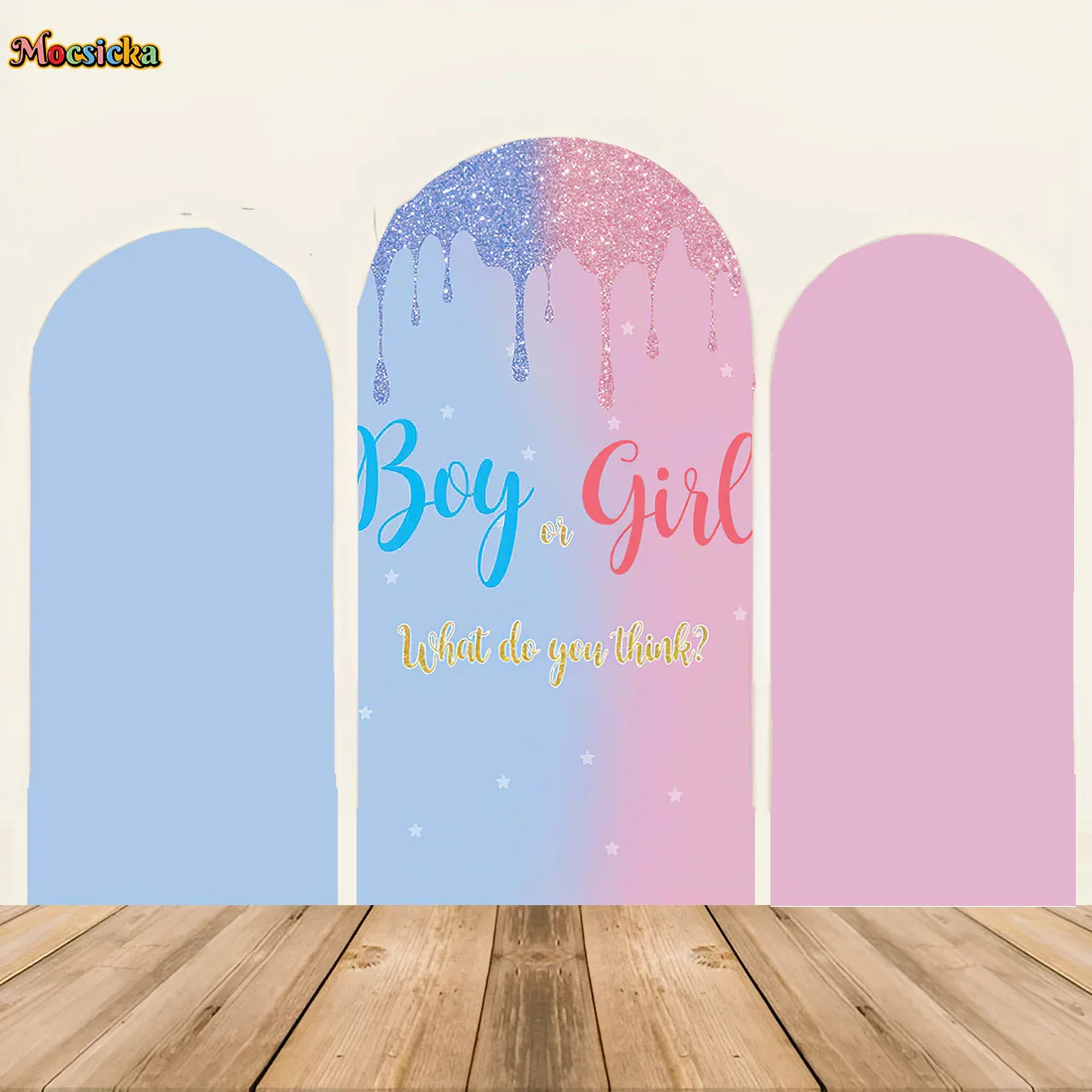 

Mocsicka Boy or Girl Gender Reveal Arched Backdrop Cover Newborn Welcome Party Decoration Baby Shower Background Photocall Props