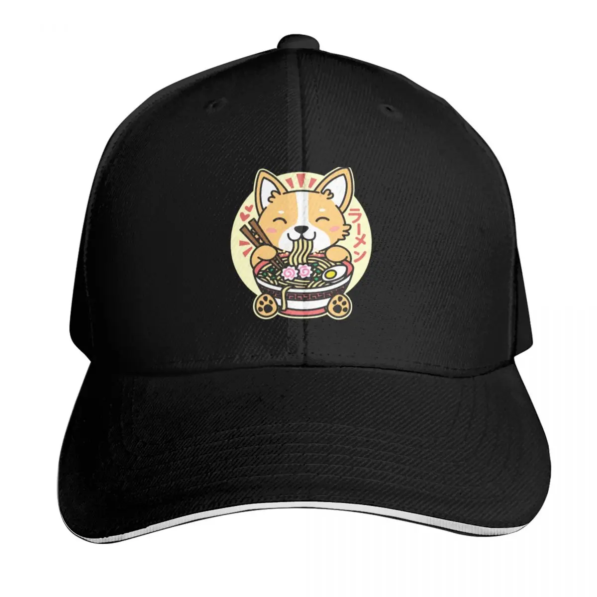 Corgi Eating Ramen Cute Kawaii Noodles Baseball Cap Vintage Retro Embroidered Lightweight Packable Gift for Him Her