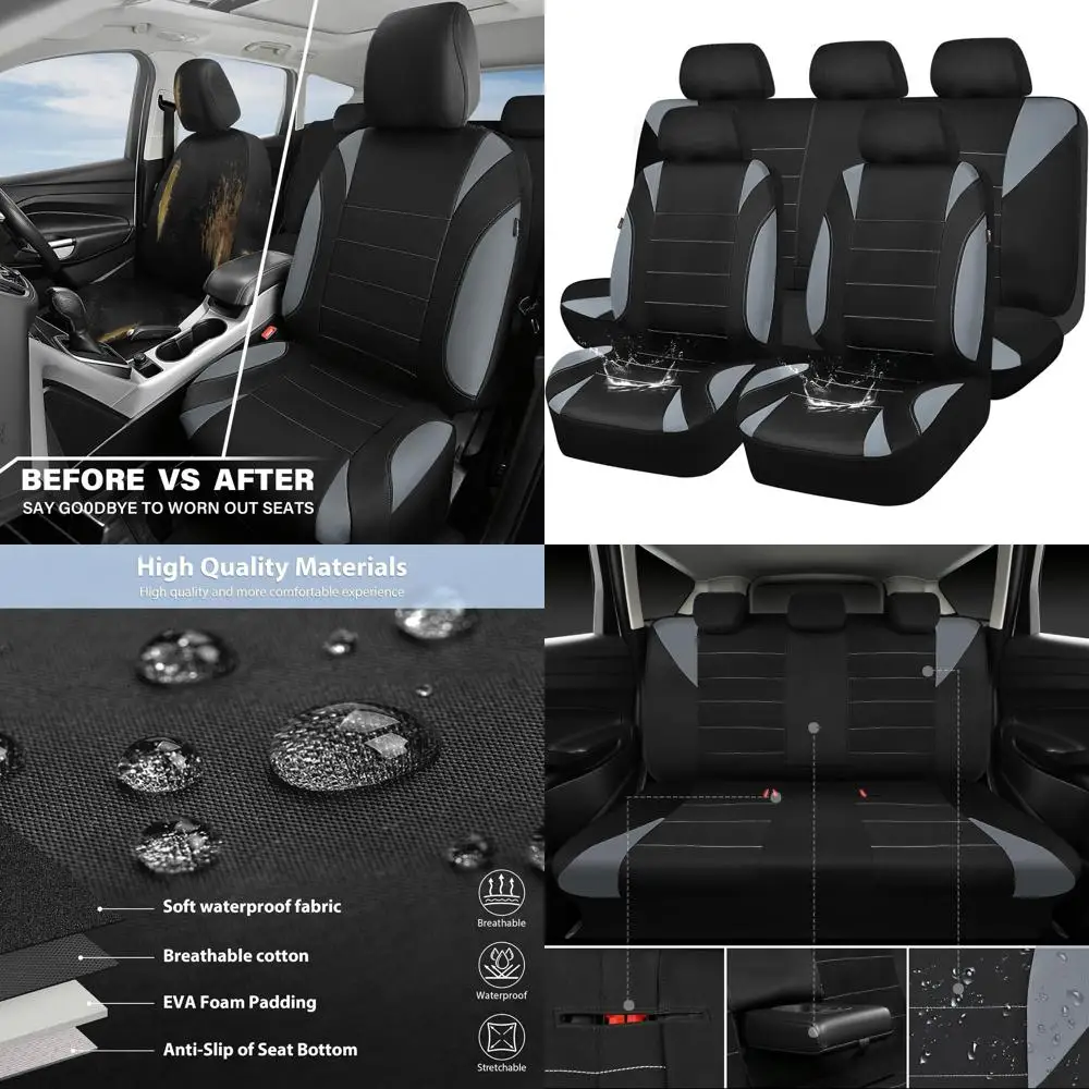 

Universal Waterproof Seat Covers for Cars, SUVs, Vans, Sedans, and Trucks - Black and Gray Full Set Interior Protection