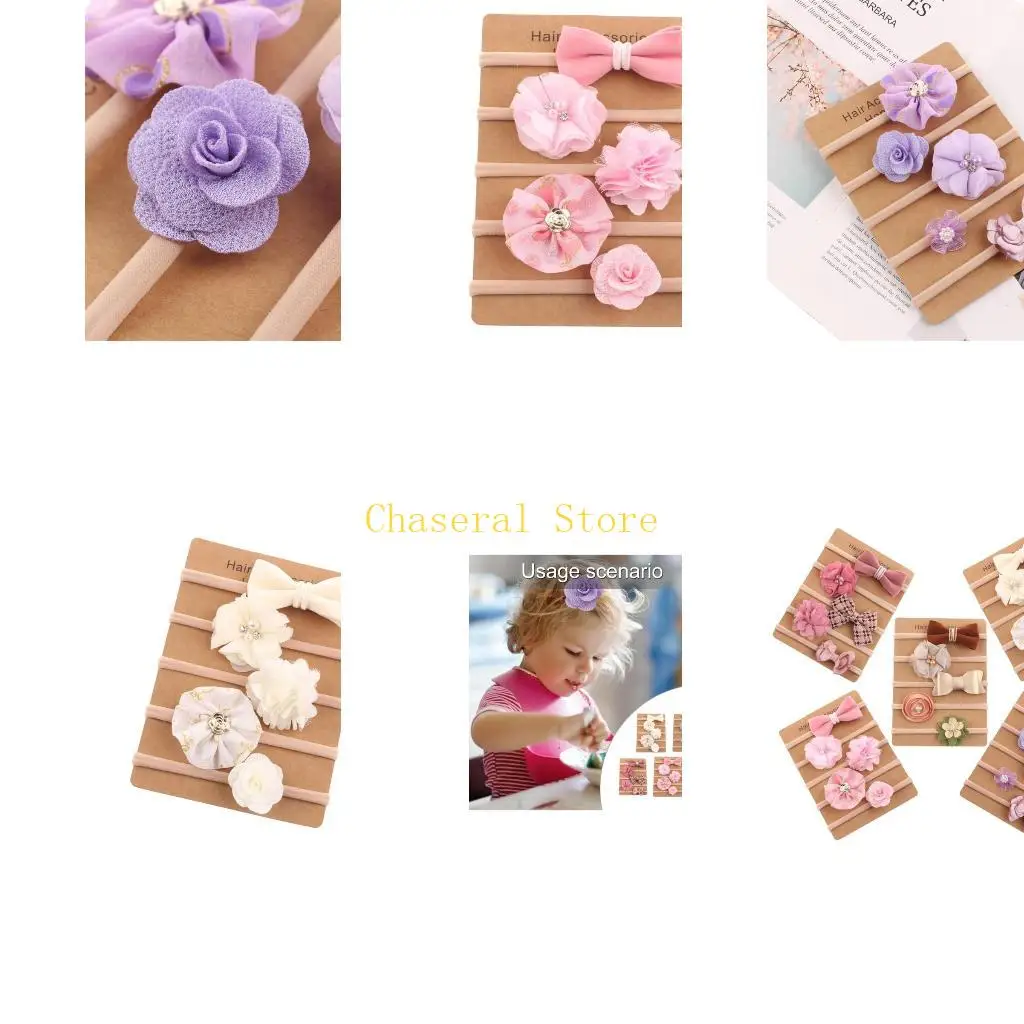 

E7CE комплект повязок на голову для новорожденных, 5 шт. дышащая нейлоновая повязка для волос, милый головной убор обеспечивает