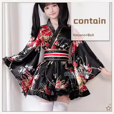 Japanese Traditional Kimono Robes Girls Kawaii Floral Printed Yukata Suit Lovely Lolita Dress Haori Women Anime Cosplay Costume