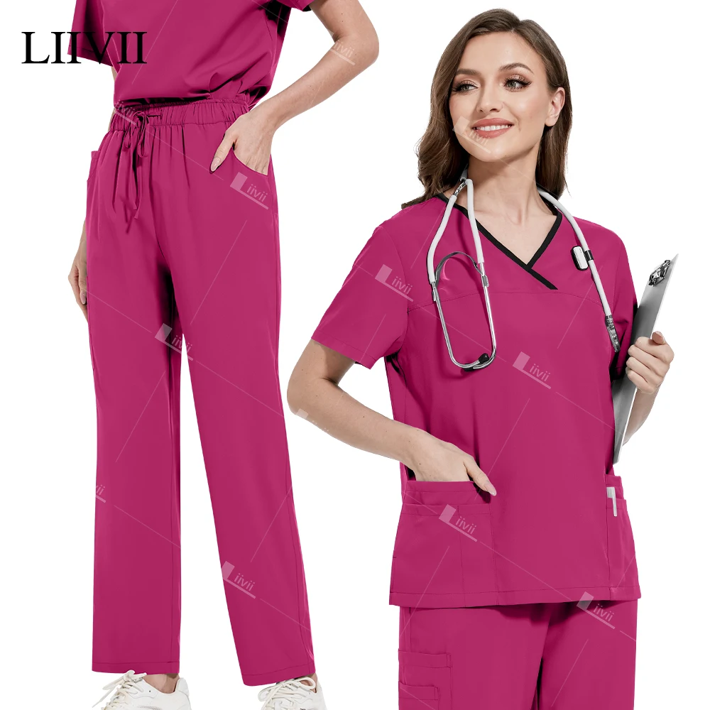 

Tops+pants Medical Surgery Uniform Clinical Scrubs Shirt Straight Pants Lab Pet Doctor Nurse Nursing Uniforms Set Women Workwear