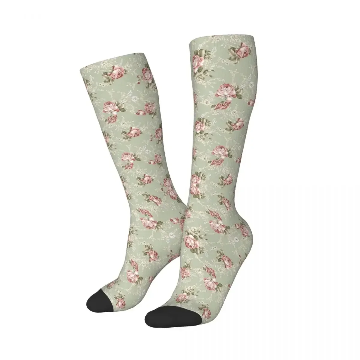 

Vintage Blush Roses - Sage Green Background Socks Harajuku Super Soft Stockings All Season Long Socks Accessories Unisex Gifts