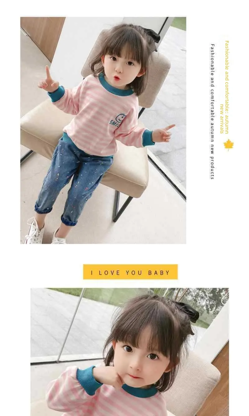2026 Mädchen Langarm Gestreiftes Oberteil Frühling Herbst Locker Sitzendes T-Shirt Sweatshirt Hybrid Atmungsaktiv Bequem Dünner Stoff Kleinkinder – Detail 12