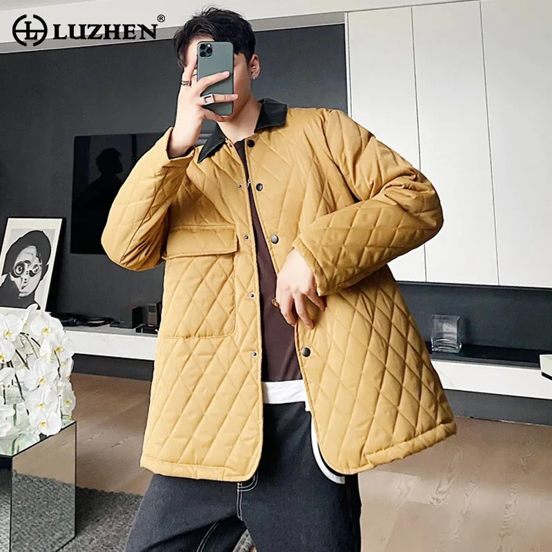 

LUZHEN Stylish Men's Thin Padded Jacket High Quality Elegant Plaid Embossed Design Autumn Winter Casual Coat Simplicity LZ5775