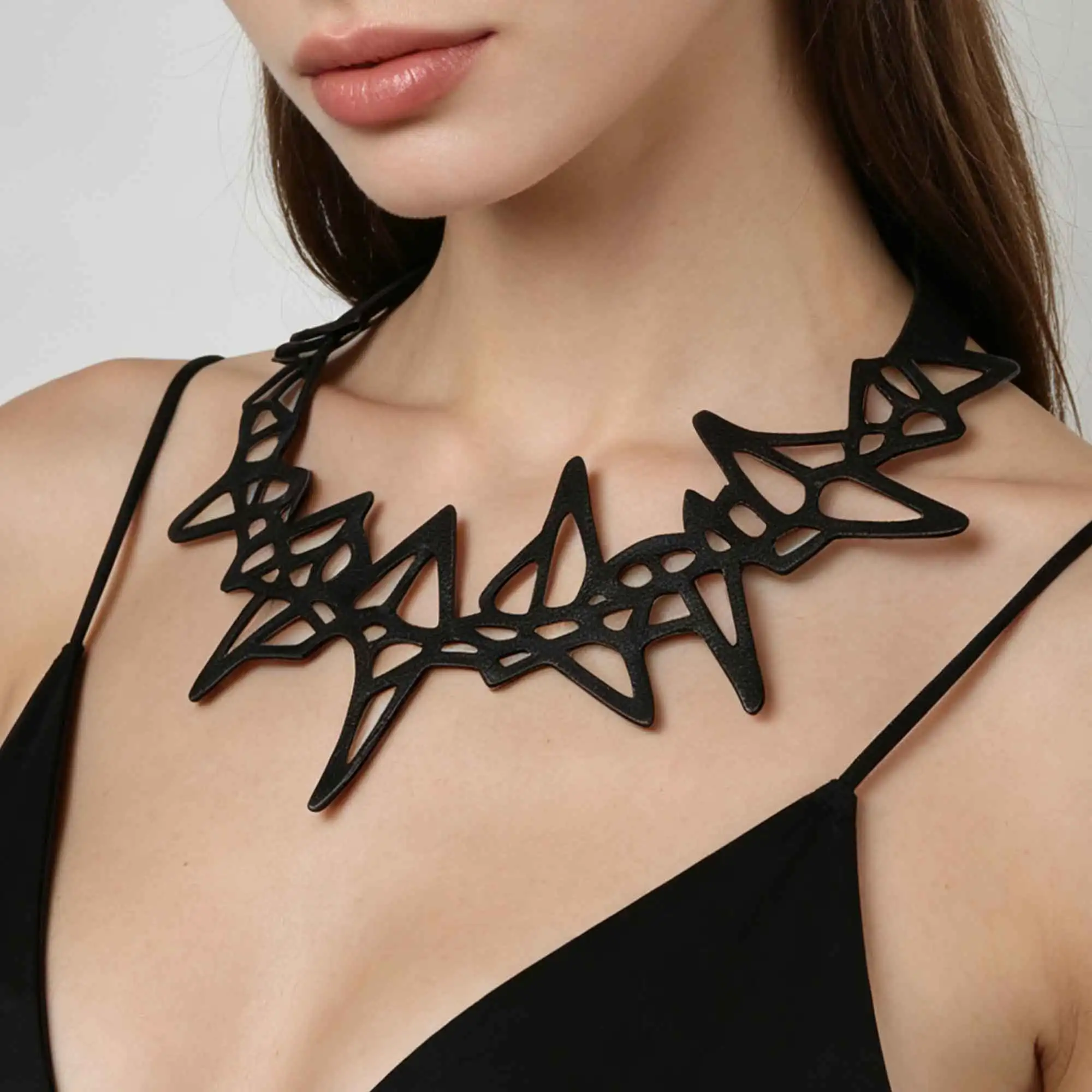 Marliwoo PU Leather Hollow Bat Wing Statement Collar Necklace Cut‑out Bib Necklace Gothic Halloween Party Women Jewelry
