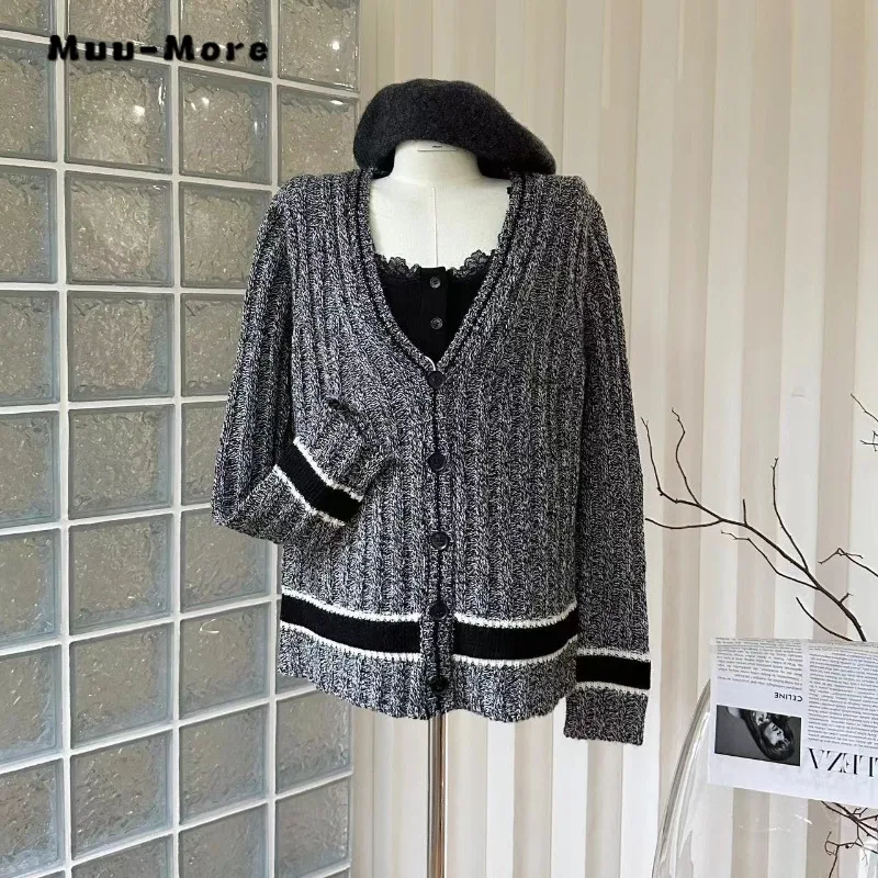 Women Vintage Lace Sexy Patchwork Knitting Long Sleeve Square Collar Cardigan 2023 Winter Fashion Casual Single Breasted Sweater