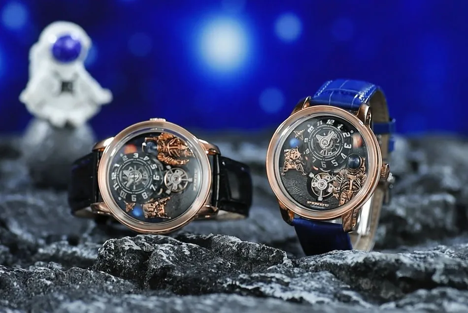 PINDU Uhr Männer Neue Space Serie Einzigartiges Design Dreidimensionale Zifferblatt Arabische Ziffern Leuchtende Saphir Mechanische Uhr W2101B – Detail 1