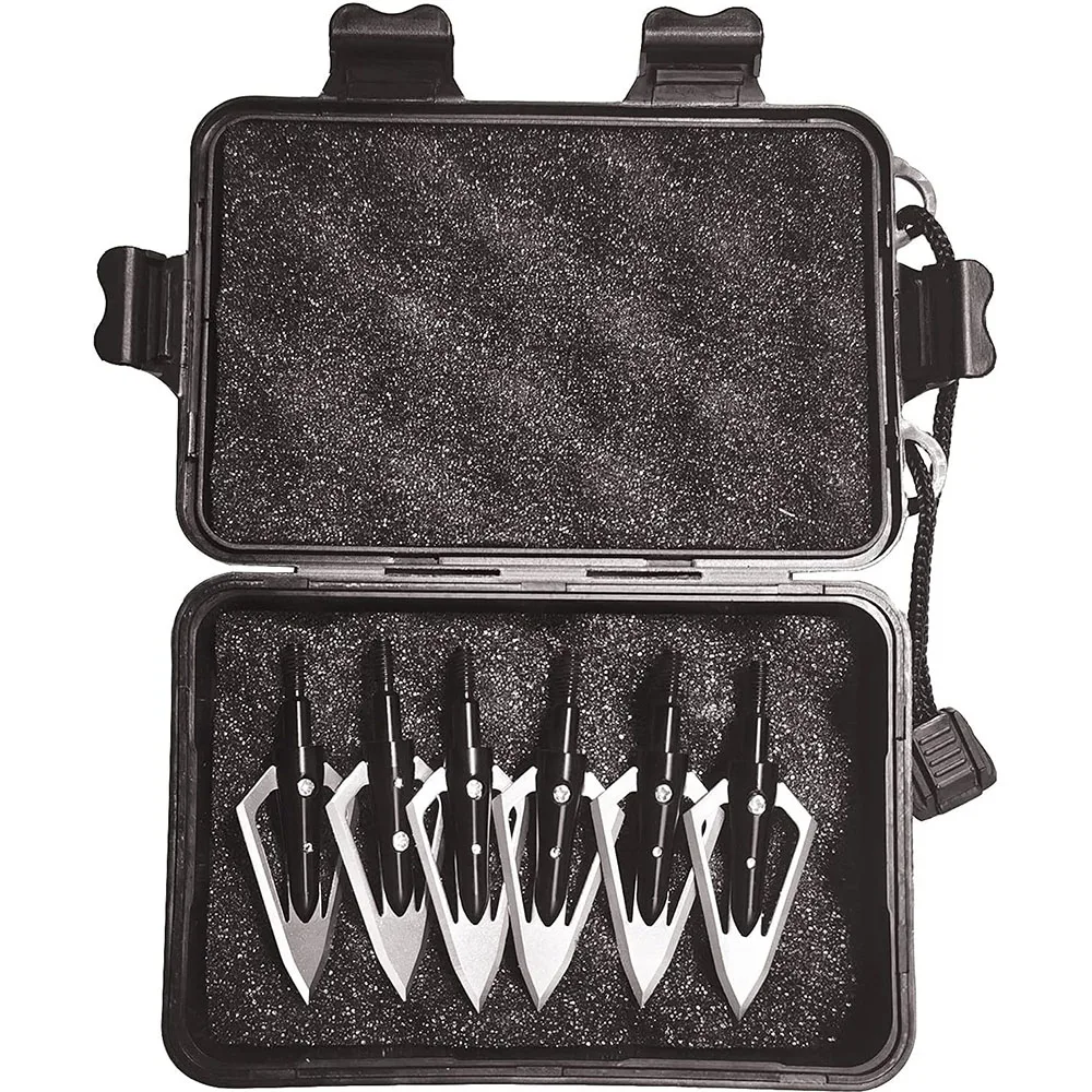 رؤوس السهم برودهيدز 100 حبة مع علبة 2 سهام شفرة ثابتة نصائح رؤوس السهم لمجمع/قوس منحني للصيد في الهواء الطلق