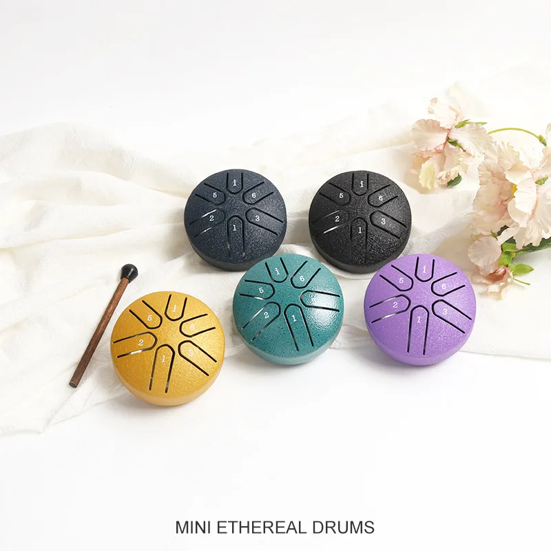 Drums 3 Inches Steel Tongue Drum 6 Notes Rain Chime Ethereal Hand Pan for Meditation Yoga Musical Education Instruments Gift