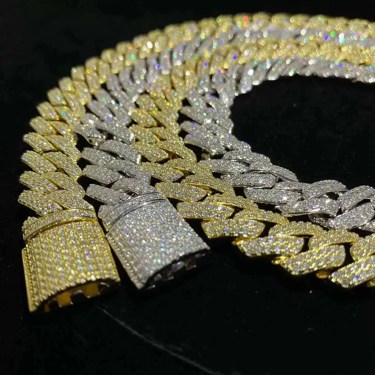 14mm Moissanite Sterling Silver S925 Rhombus Cuban Chain Hip Hop