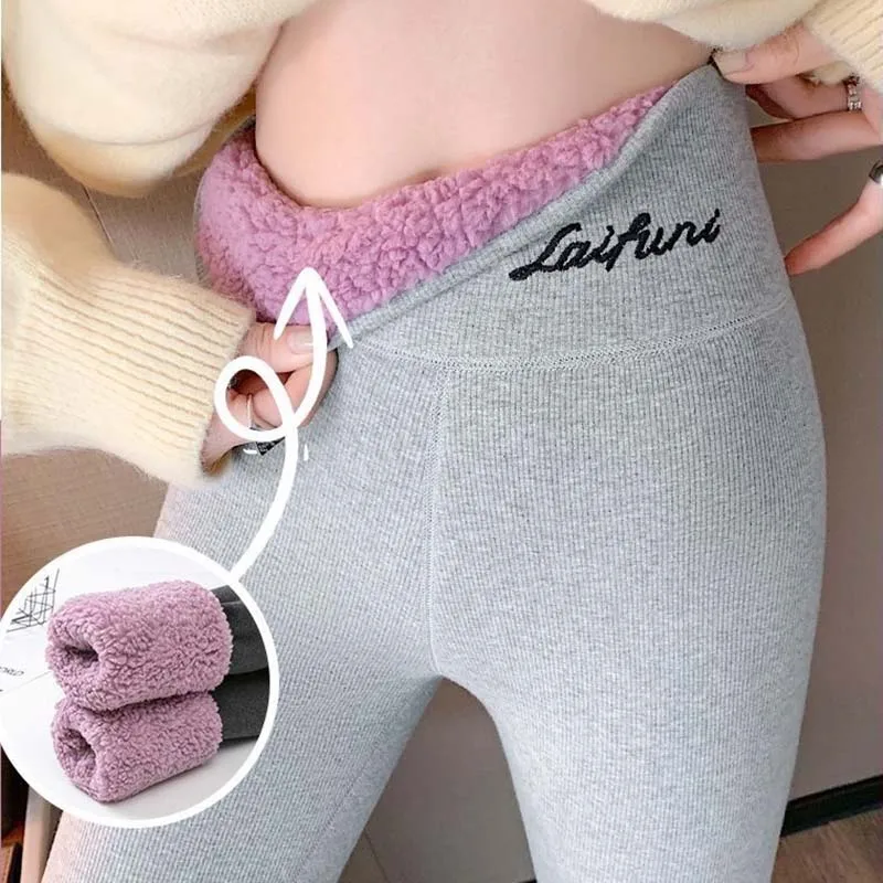 

2023 New Autumn Winter Thicke Purple Velvet Leggings Female High Waist Fleece Lined Warm Cotton Pants Women Snow Wear Legginsy