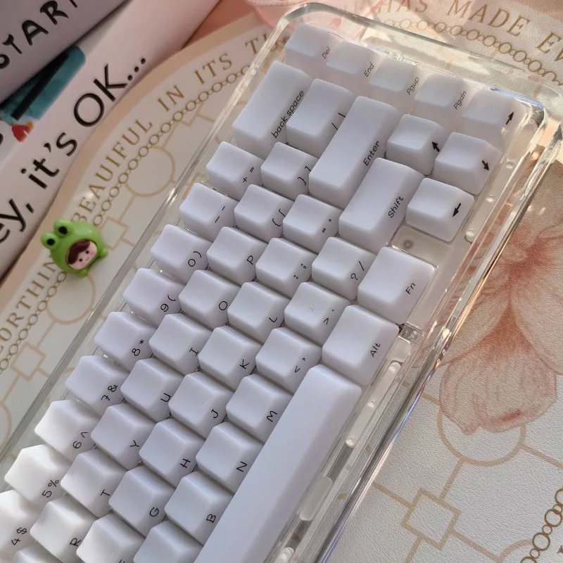 MiFuny White Mist Translucent Keycap Set OEM Profile Side Engraved Letters ABS Material 130-Key Keycaps for Mechanical Keyboard