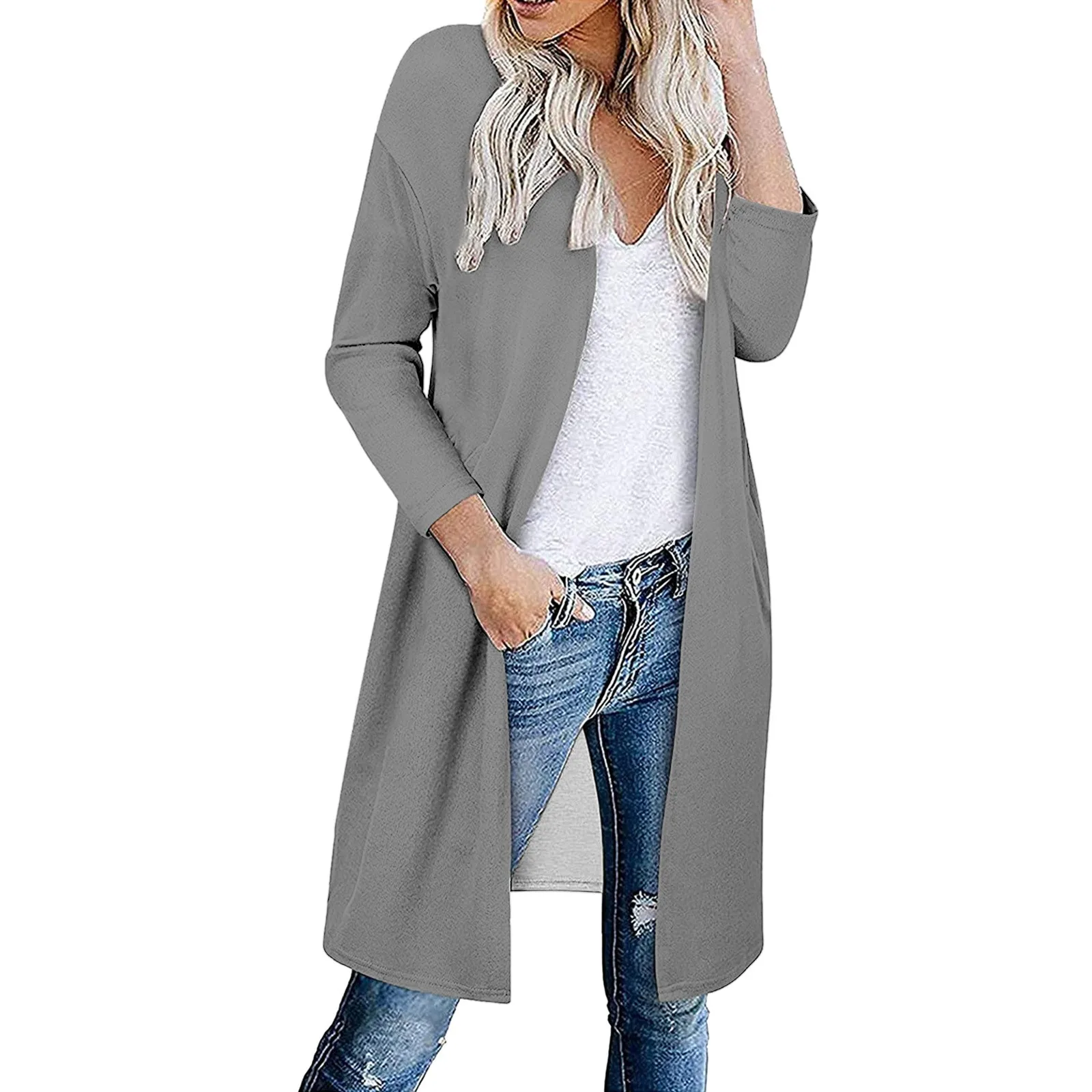 Autumn Winter Pure Color Button Loose Long Sleeve Open Shirt Knitted Coat Women Macaron Color Polyester Fabric Urban Style