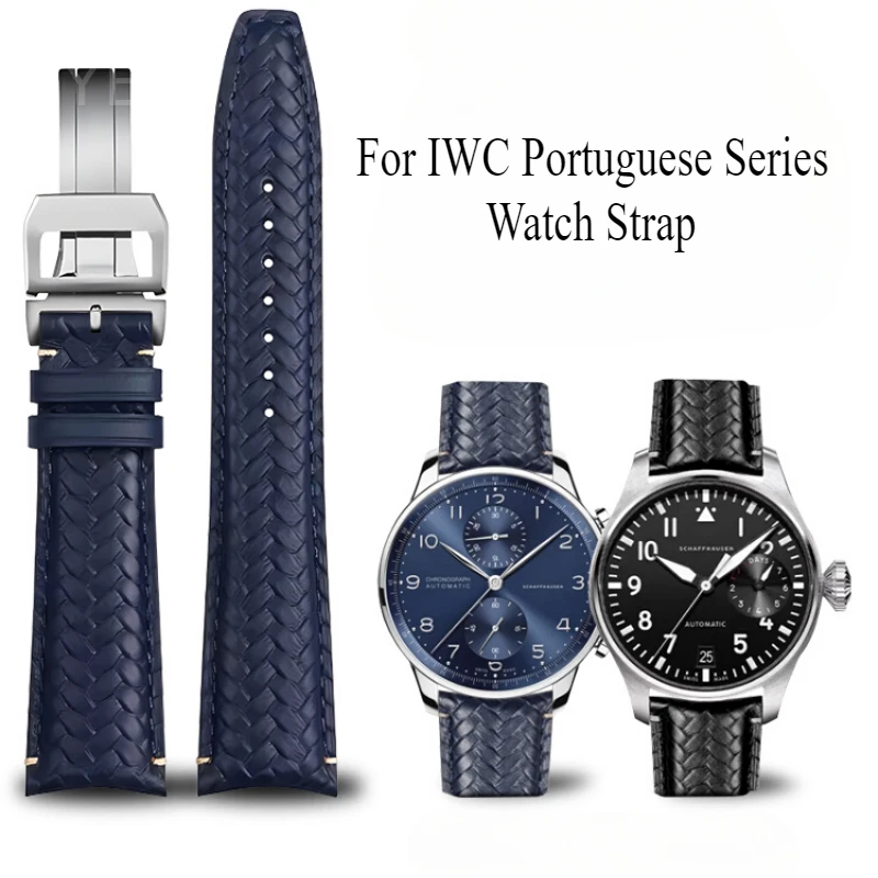 

Excellent Air Permeability Waterproof Woven Cowhide Watchband for IWC Portuguese Series IW344205 IW503312 IW500713 Strap 20 22mm