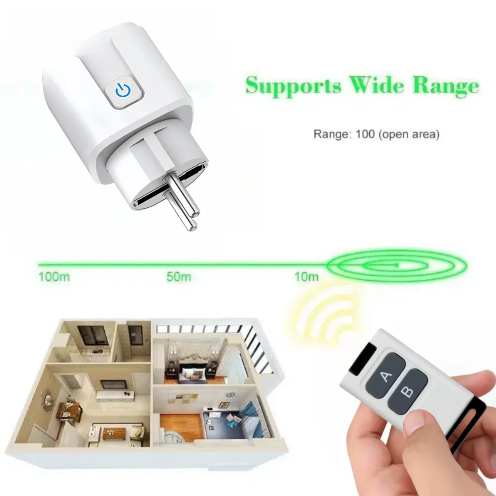 Universal Remote Control Mini Electrical Sockets 433MHZ Rf Smart Plug 220V 15A Single Sockets Switch for Home Appliance led