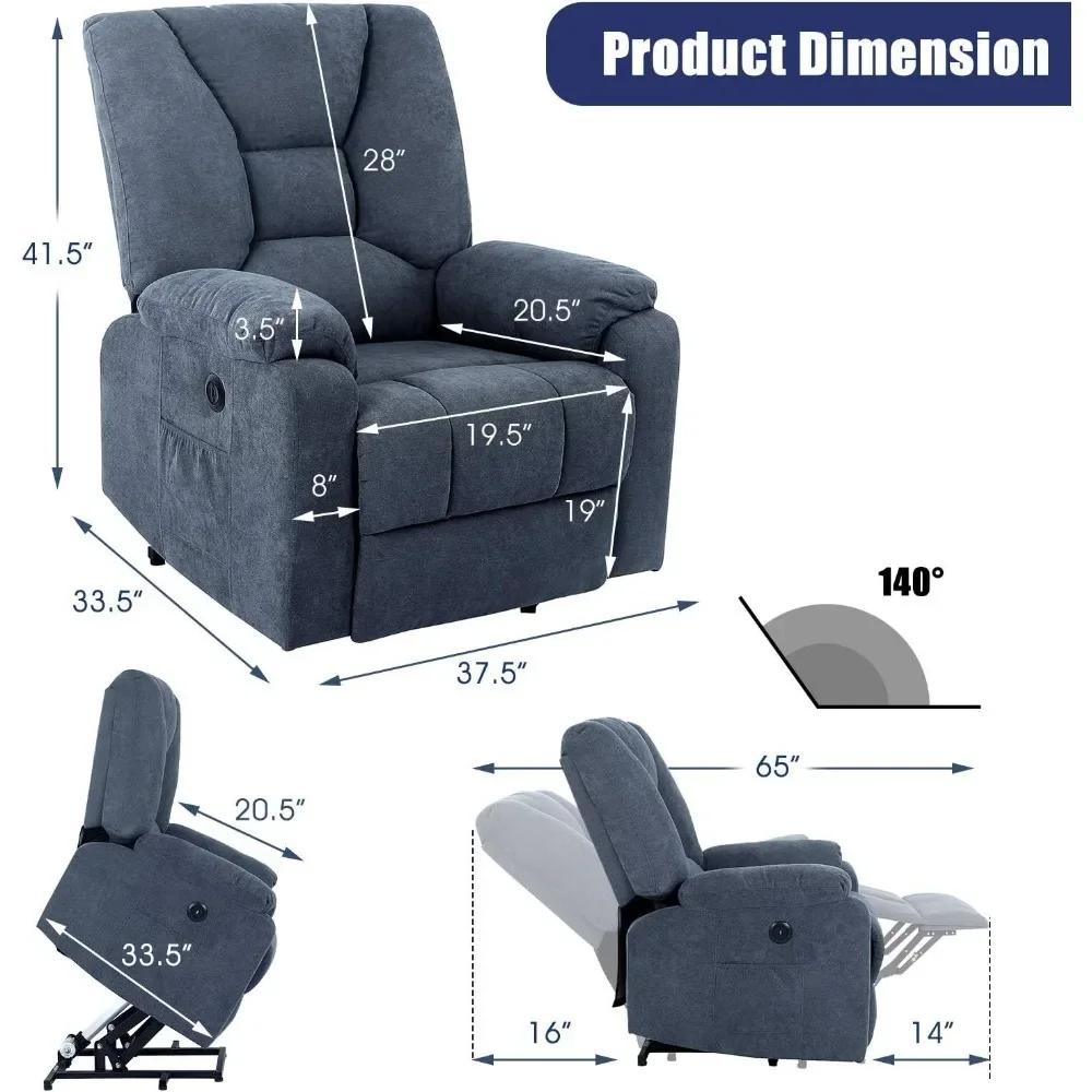 Power Lift Recliner Chair with Massage and Heat, Microfiber Fabric Electric Lift Recliner Chairs, Side Pockets, Remote Control