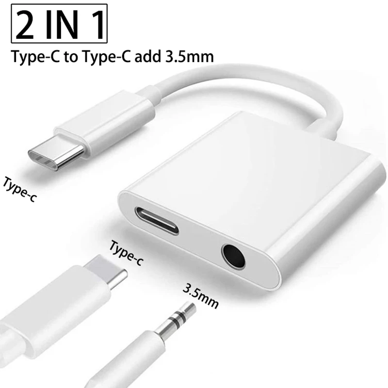 2 في 1 الفاصل AUX كابل محول لسامسونج شاومي Redmi بوكو هواوي موصل USB C إلى نوع C 3.5 مللي متر جاك الصوت خط