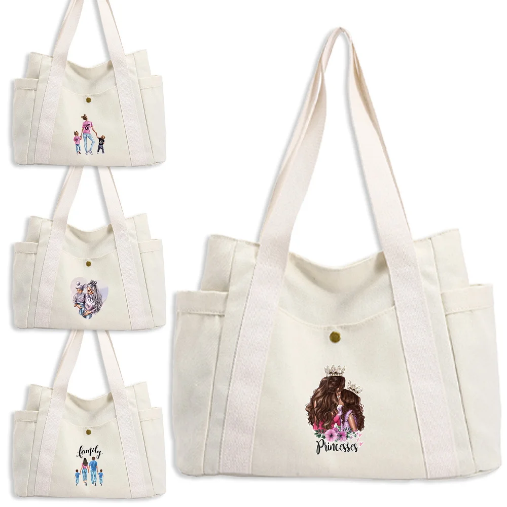 

Canvas Bag Large Capacity Mom Series Shopping Bags Stylish Single Shoulder Canvas Bag Daily Grocery Shopping Bag Commuting