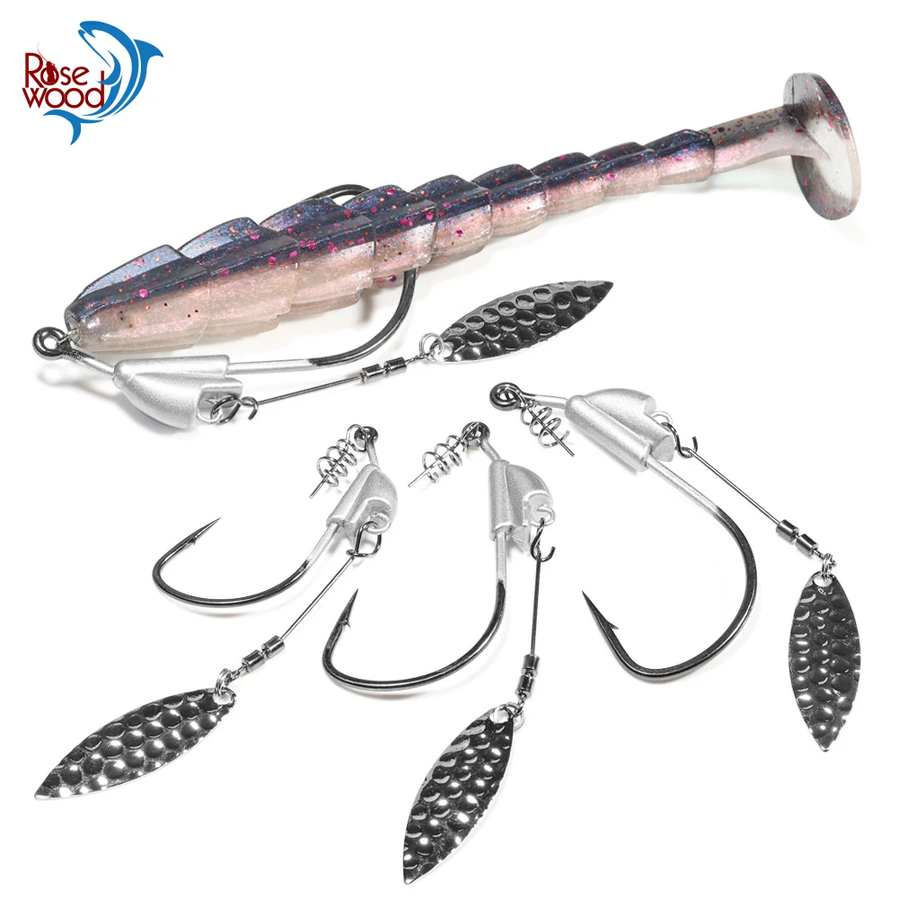 Rosewood Underspin Jig Heads Swimbait Hooks With Spinner Blades Weighted Fishing Hooks Weedless Design For Freshwater Saltwater