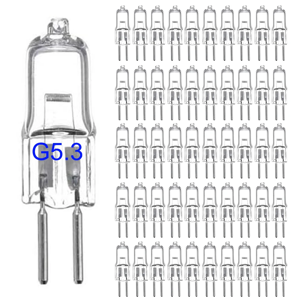 

50-Piece 12V G5.3 Halogen Light 20W 35W 50W Bulbs JC Bi-Pin Base Light 50 Watt 12V Halogen Lamp Chandelier Lighting Bulb