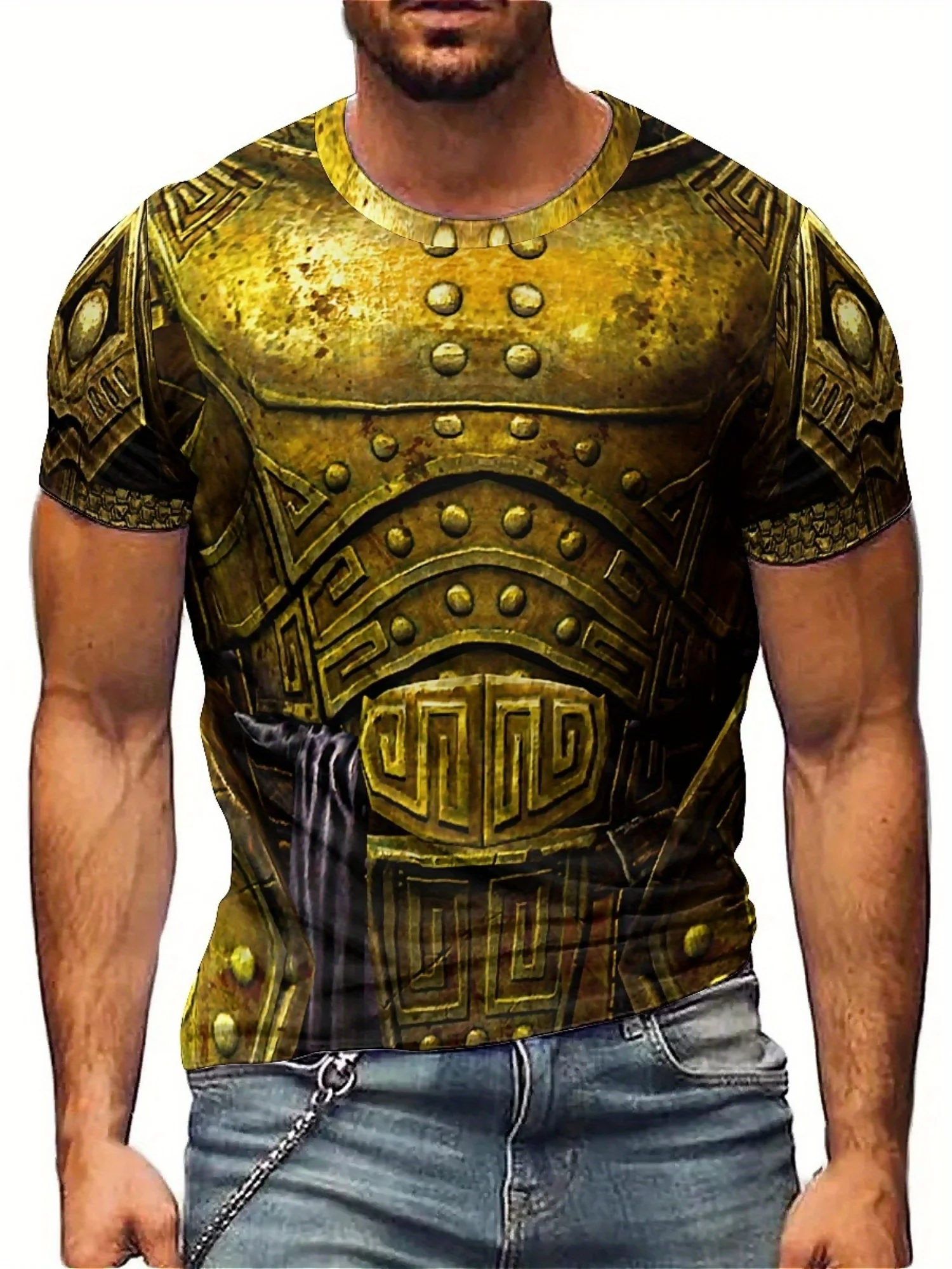 Camiseta con armadura de caballero dorado con estampado 3D para hombre, diseño europeo medieval vintage, estilo gótico, perfecta para cosplay y ropa casual