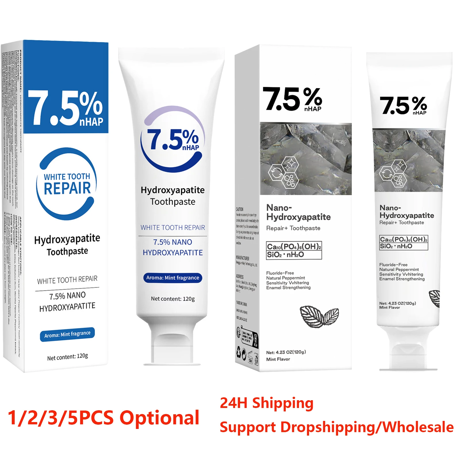 

1-5PCS 7.5% Hydroxyapatite Toothpaste Dental Calculus Remover Improve Bad Breath Prevent Caries Mint Fresh Breath Teeth Whiten