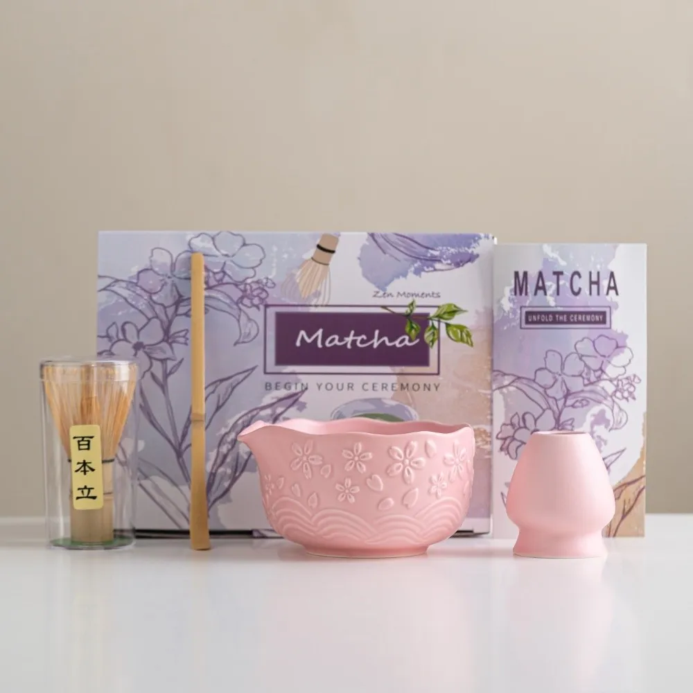 Juego de Té Japonés Reutilizable de Cerámica con 2/4/7 Piezas, Tazón de Matcha con Diseño de Flor y Boquilla para Verter, Kit para Preparar Matcha, Sakura, para Amantes del Té