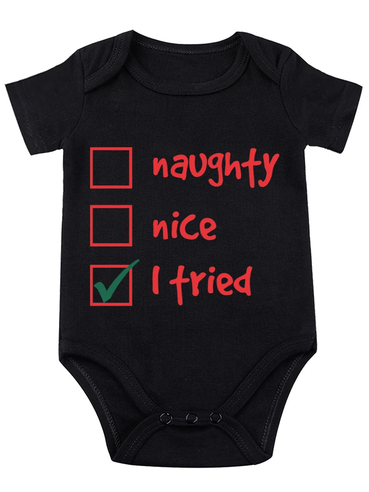 Naughty, Nice, I Tried Funny Baby onesie Baby Essentials Cute Baby Bodysuit Newborn Girl Clothes Cute Baby Boy Romper