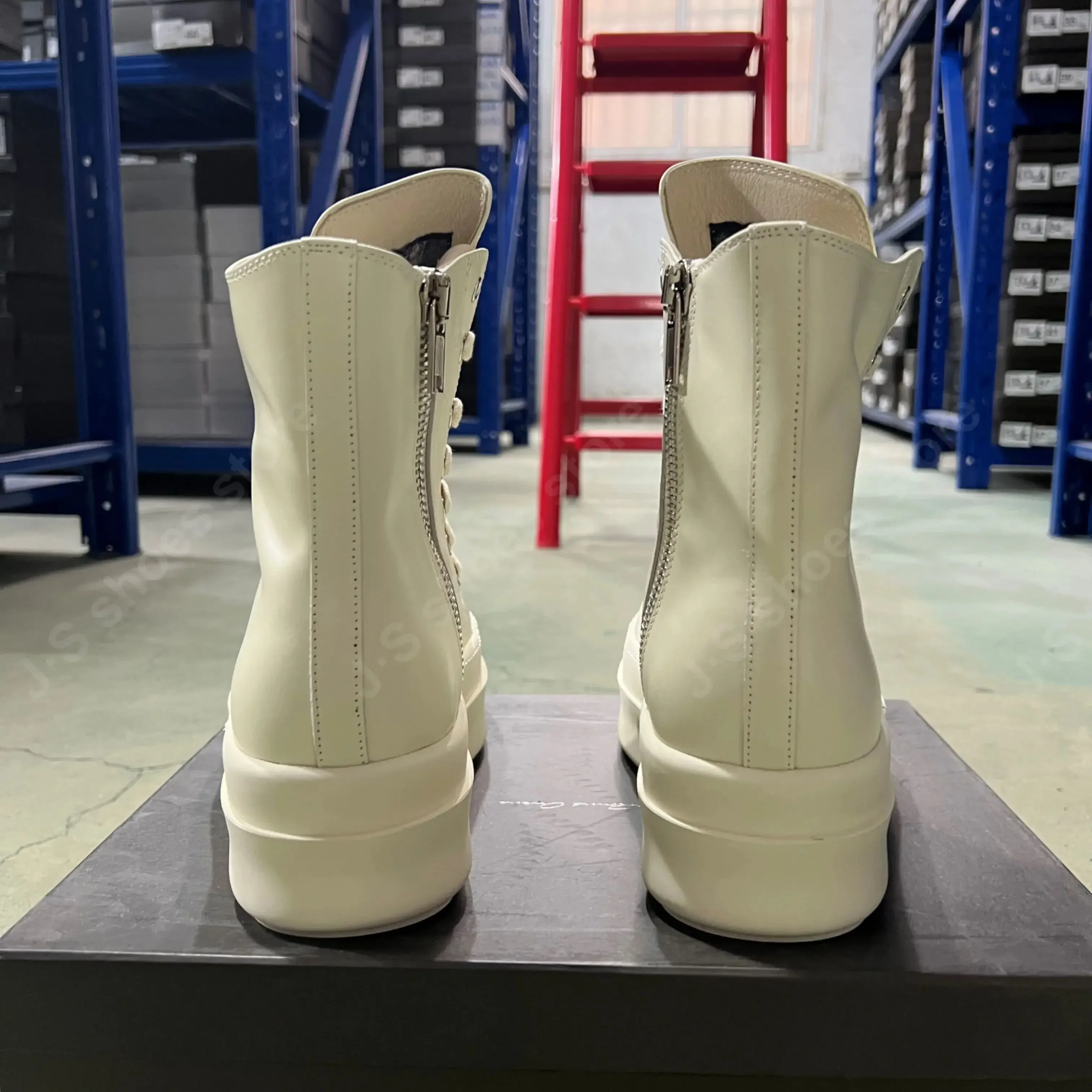 R-o مصمم أحذية الرجال حذاء رياضة العاج الأبيض جلد حذاء بوت بطول الكاحل النساء حذاء الدانتيل يصل منصة 6 سنتيمتر نعل سميك عالية أعلى حذاء كاجوال #3
