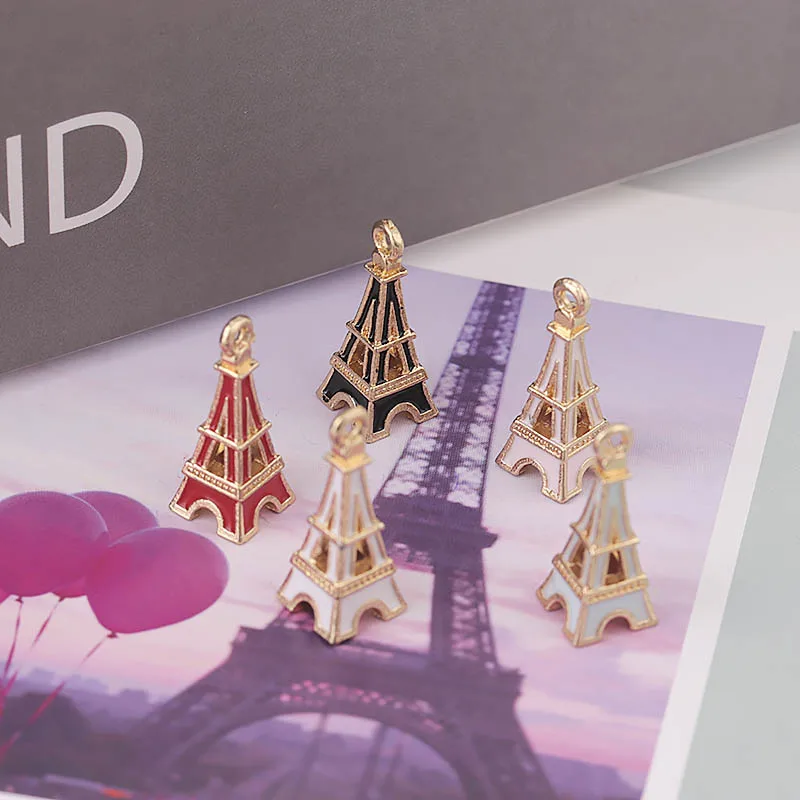 10pcs/Lot Colorful Openwork Eiffel Tower Enamel Charms for Jewelry Making Accessories Alloy Pendant DIY Bracelet Necklace