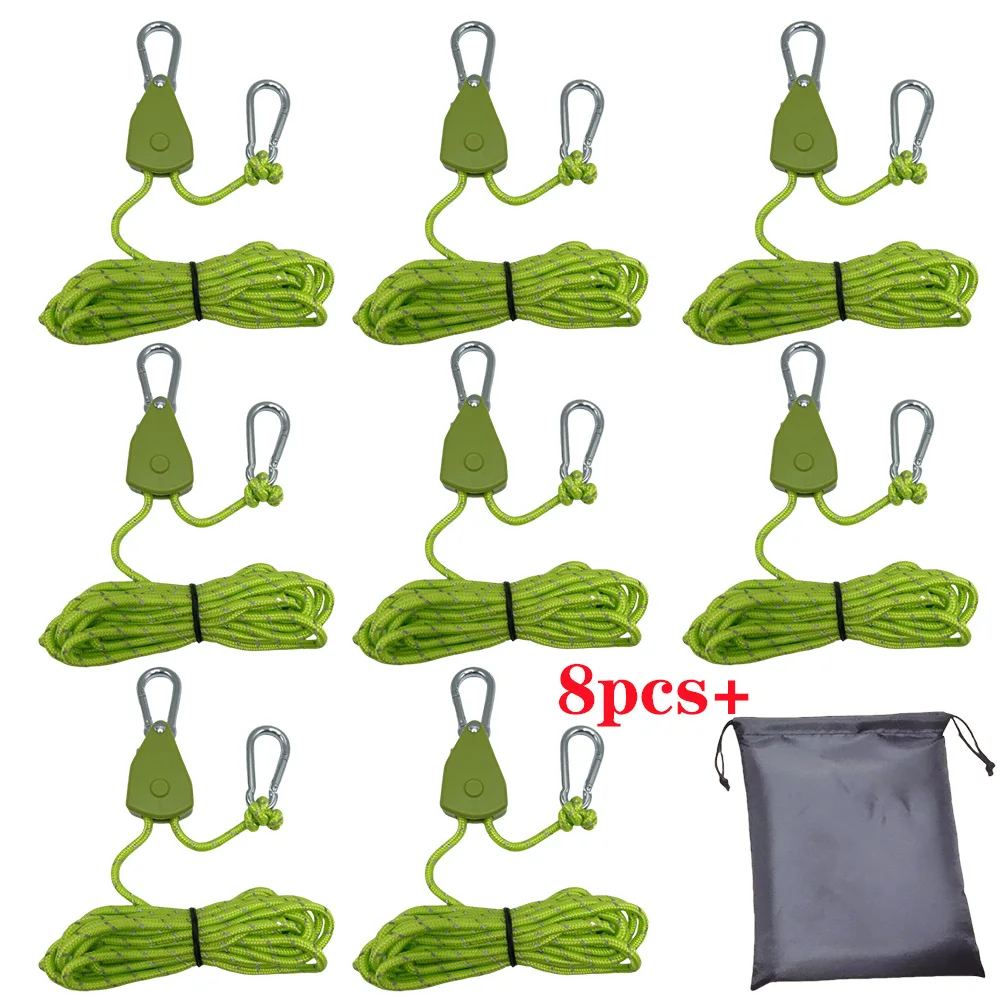 8 Stuks 4M Camping Touw Tent Verstelbare Touw Sluiting Vaste Gesp Katrol Spanner Ratel Hangers Lichten Camping Luifel Wind touw
