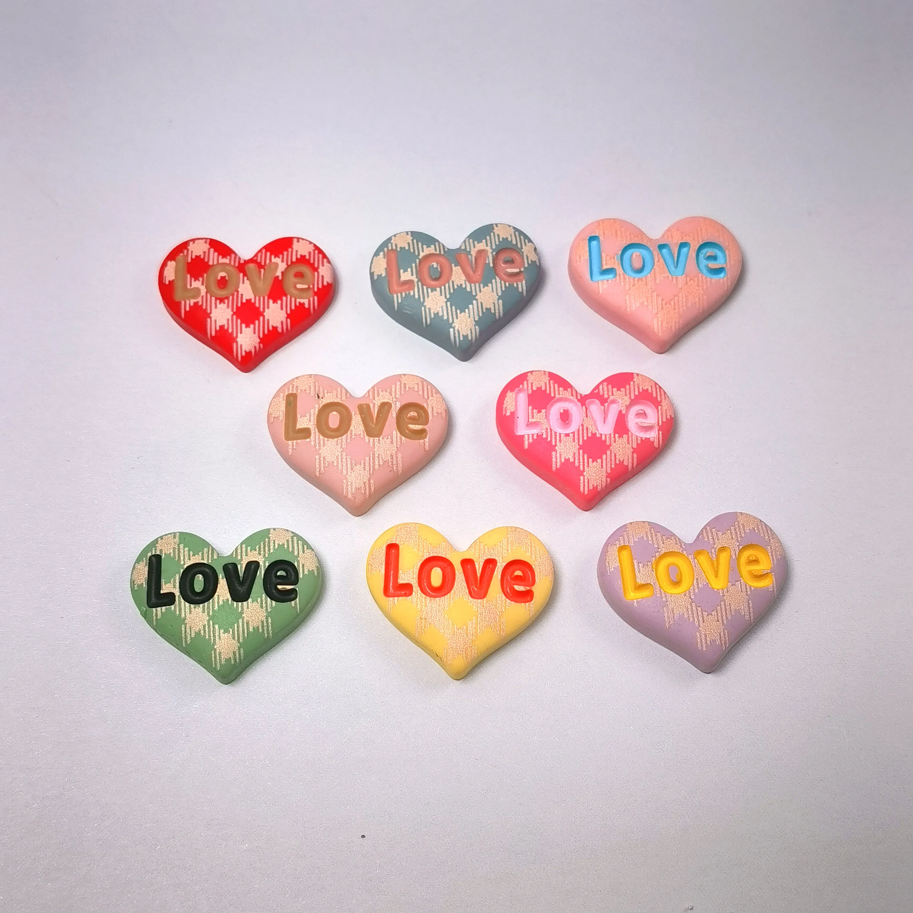 Plaid Love Heart Planar Flatback Resin Cabochon Earrings Jewelry Making Accessories DIY Patch Crafts Material