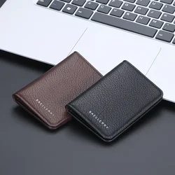 Carteira de cartão de couro masculino minimalista pequena bolsa fina macia mini cartão de crédito banco id titular carteira para homem