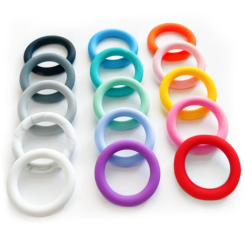 Anneau de dentition en Silicone de 65mm, 2 pièces, perles de qualité alimentaire sans BPA, collier d'allaitement à mâcher pour bébé, jouets, chaîne de sucette à faire soi-même