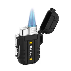 Outdoor Waterproof Lighters With Lanyard Portable Blue Flame Jet Lighter Butane Turbo Cigar Lighter Camping Wading Men's Gadgets