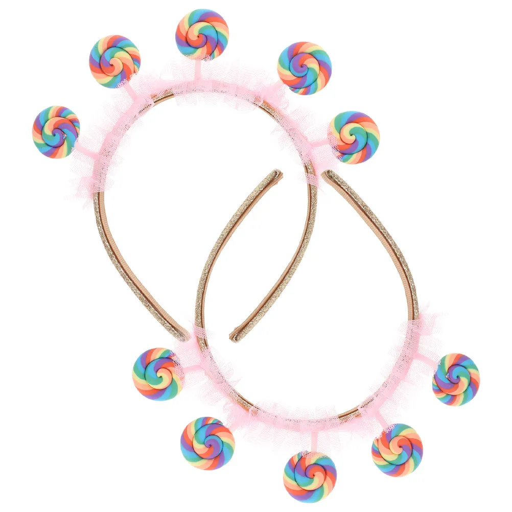 2Pcs Pink Lollipop Headbands for Girls – Cute Candy-Themed Hair Hoops, Sweet Cartoon Hairbands for Party & Daily Wear
