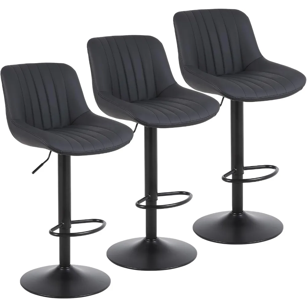 

Set of 3 Swivel Counter Height Bar Stools with Adjustable PU Leather Seats and Backrests, Modern Armless Design