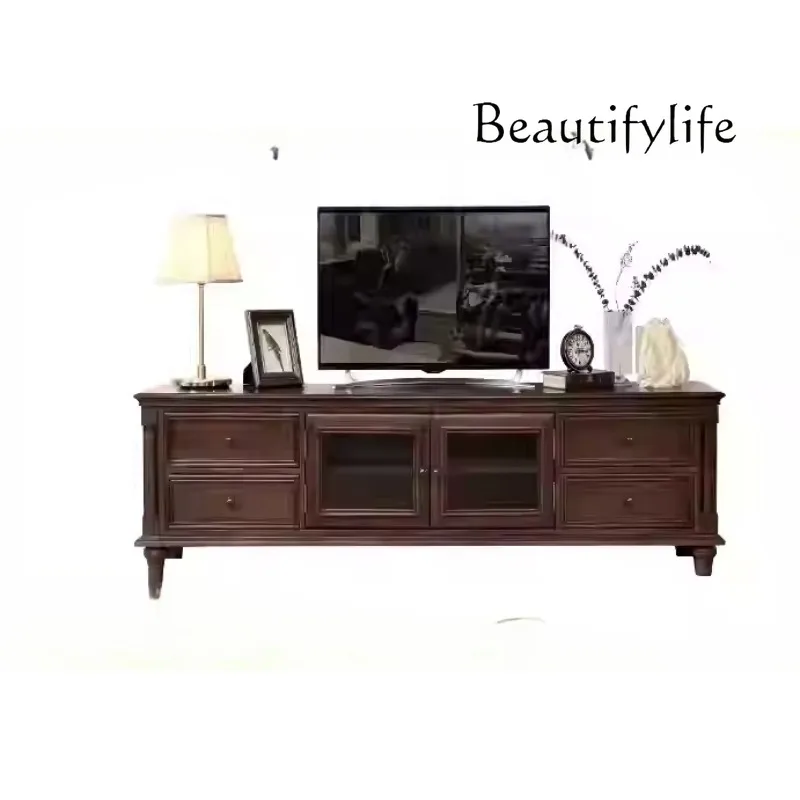 

Solid wood TV cabinet coffee table combination pure solid wood retro furniture 2.2 meters American TV cabinet