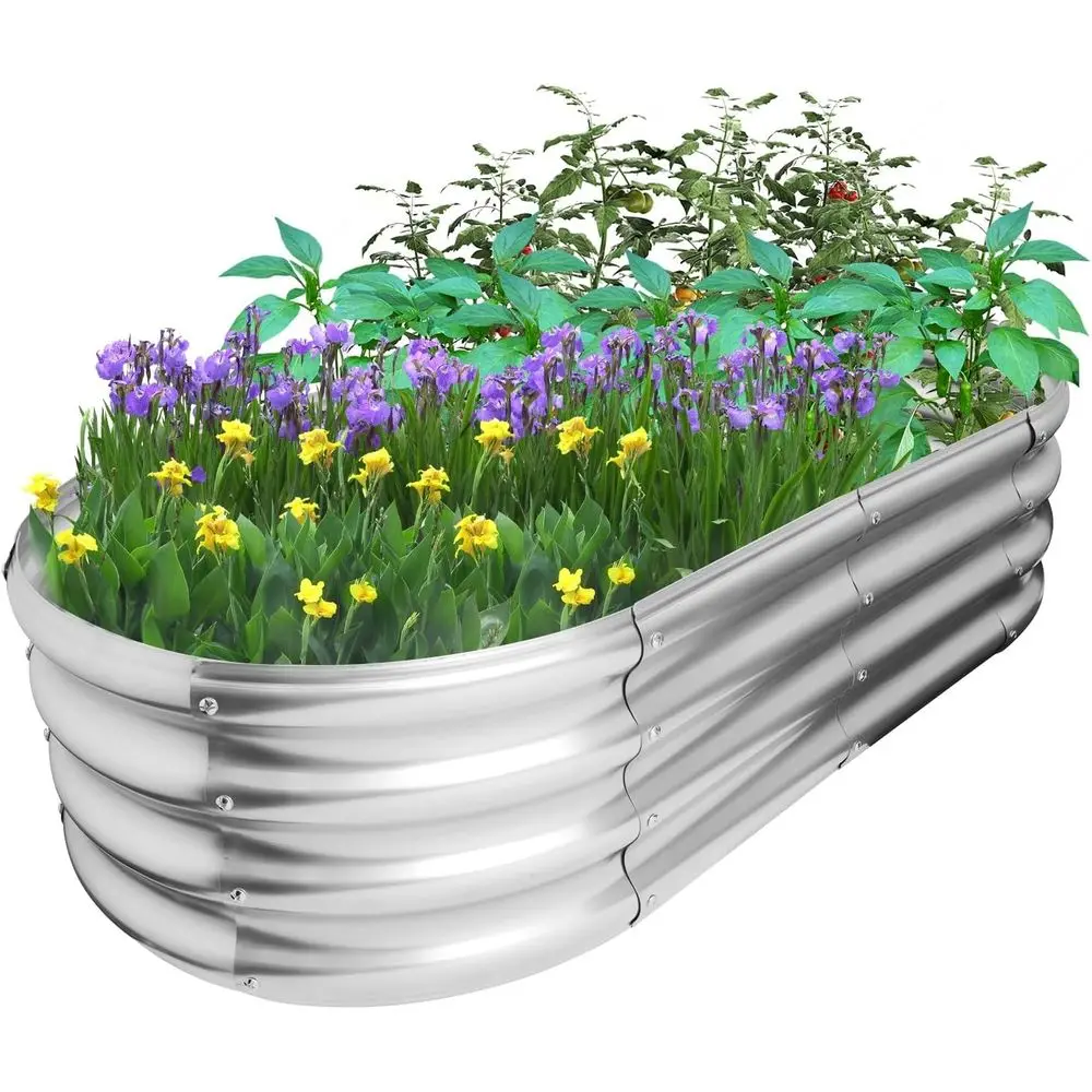 

Oval Outdoor Galvanized Metal Garden Bed for Plants and Vegetables, 4x2x1ft Gardening Kit
