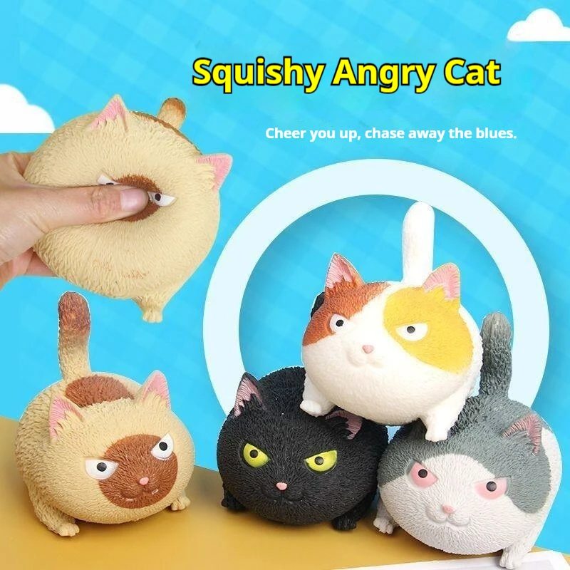 Portable Angry Cat Squeeze Fidget Toy Stress Reliever Soft Squishy Doll Decoration For Office Desktop Home Ornament Lovely Gift