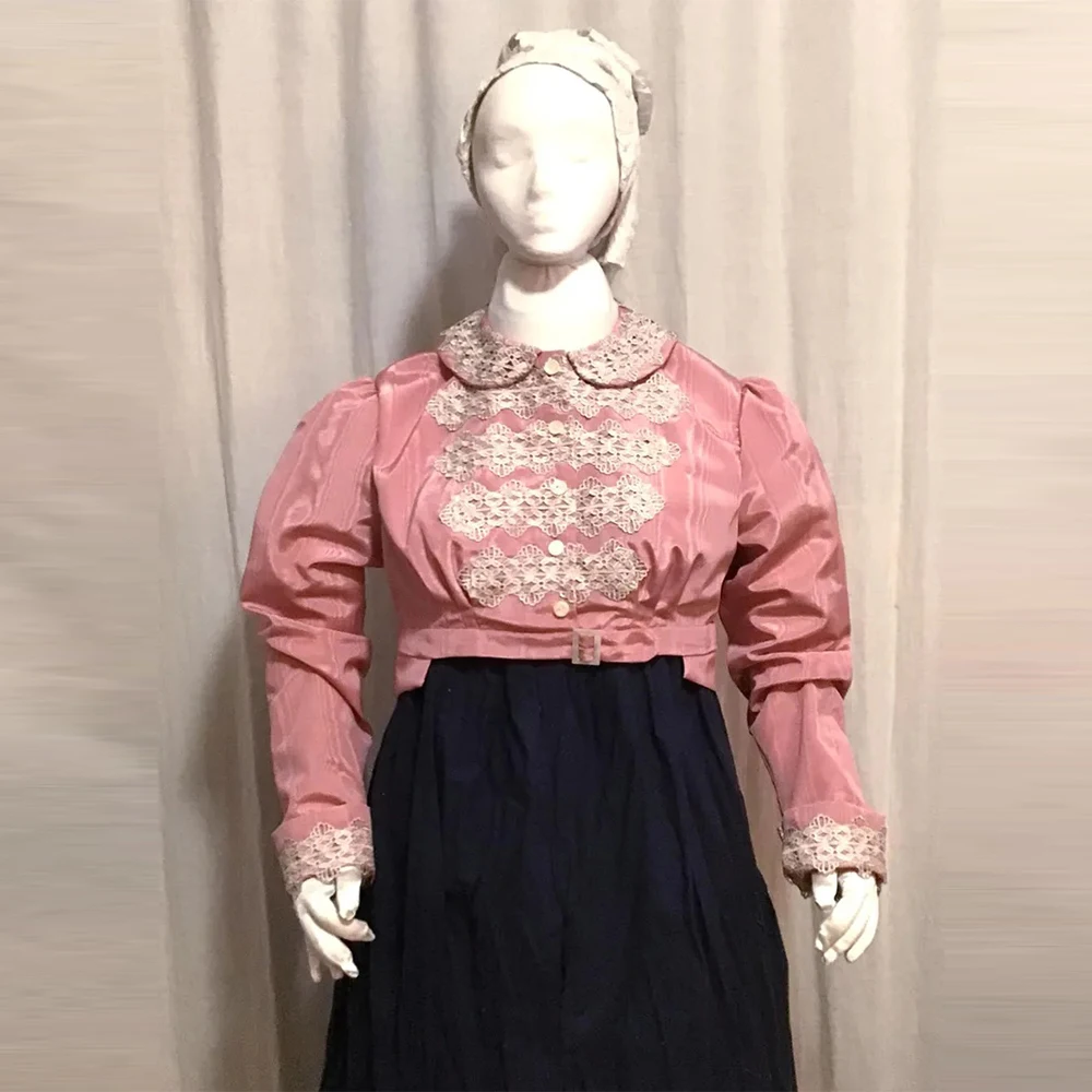 

Regency Women's Pink Spencer Jacket Medieval Royal Court Jane Austen Sweet Lace Crop Top Victorian Edwardian Tea Party Coat