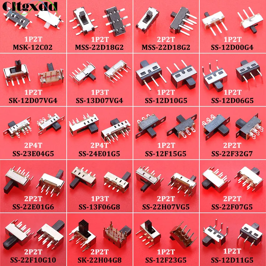 10x Slide Switch Micro-Power Toggle Switch Single and Double-row Direct-inserted Horizontal Sliding 2/3 Gear 1P2T 2P2T 1T3P 2P4T