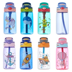 Taza de agua con pajita para niños, botellas de agua a prueba de fugas, tazas de alimentación para bebés, tazas portátiles para exteriores, dibujos animados creativos, 480ML